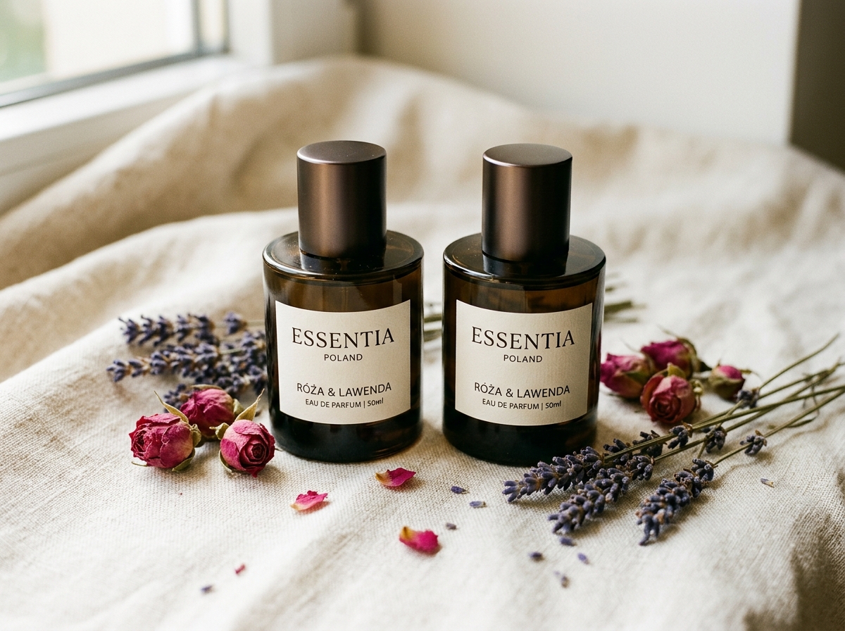 Naturalne perfumy — flakony z olejkami eterycznymi